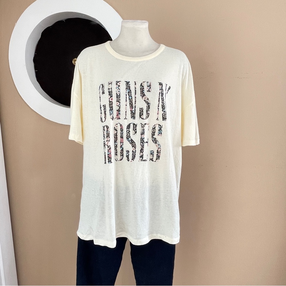 Guns N’ Roses Floral Logo Graphic Tee XL – 2019 Rock Band Shirt Beige Cotton